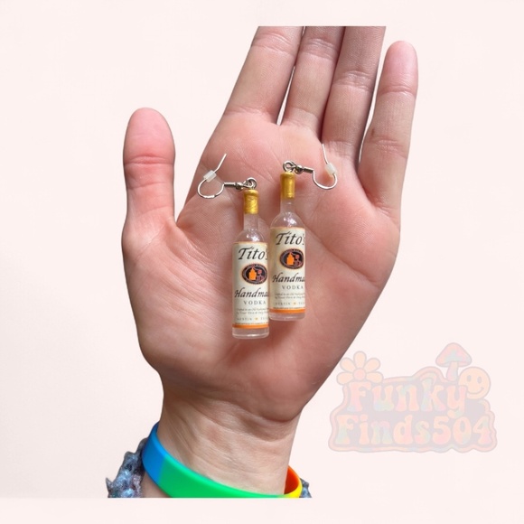 Tito’s Bottle Earrings Novelty Drop Dangle Statement Jewelry Party Festival - Picture 3 of 4